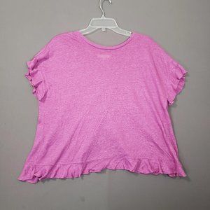 Eri + Ali Anthro Ruffle Cross-Back Top Womens XS Raspberry 100% Linen Shirt